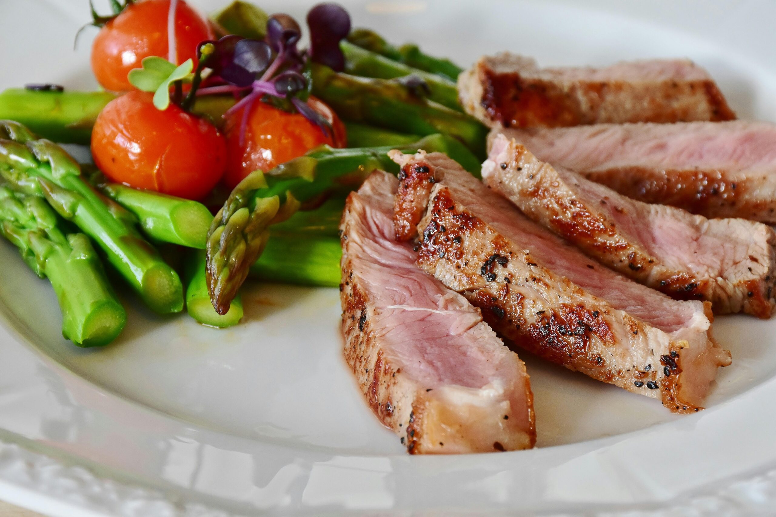 Steak and vegetables on plate